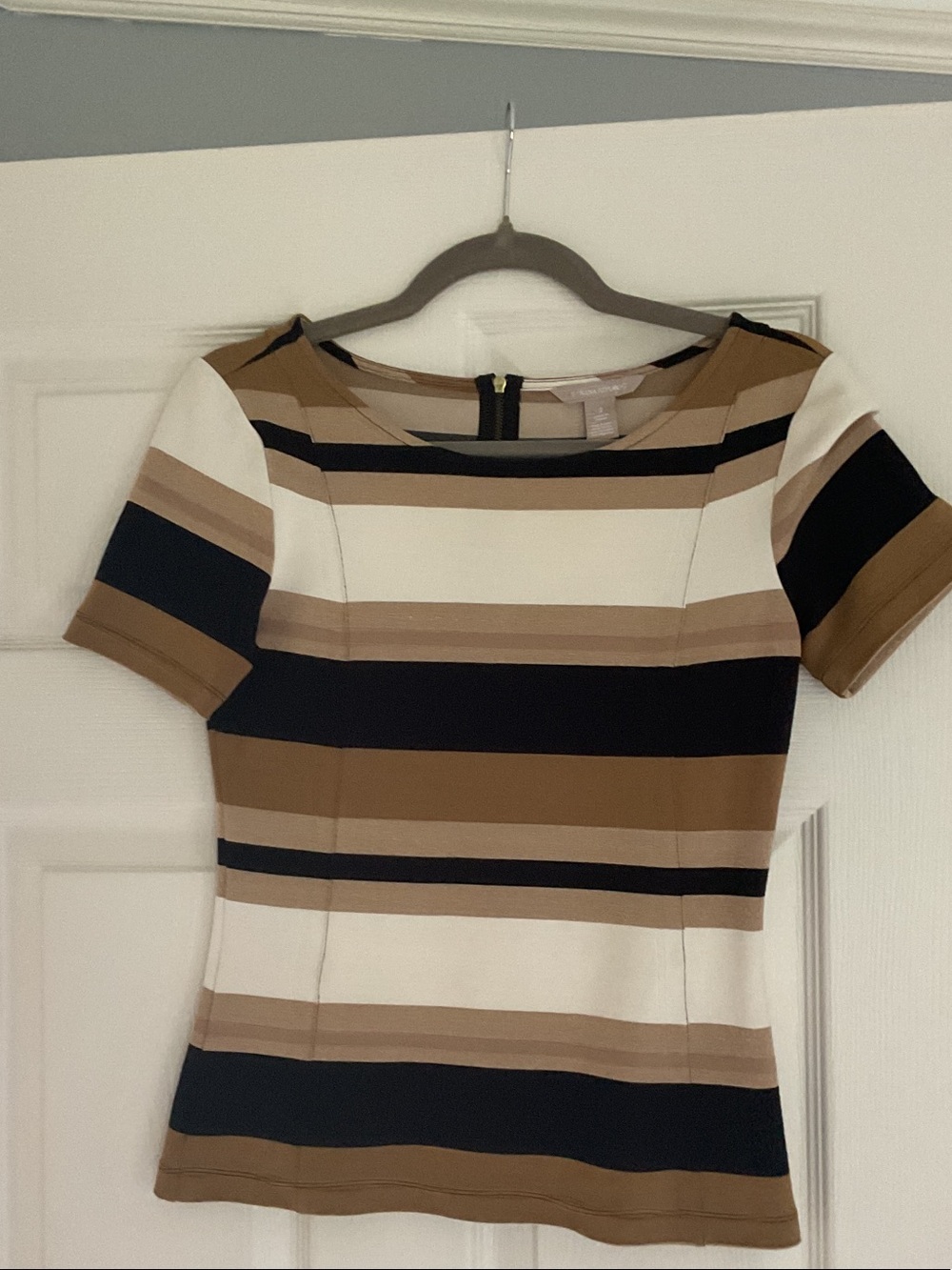Banana Republic Striped Short-Sleeve Top in Black, Cream, Tan